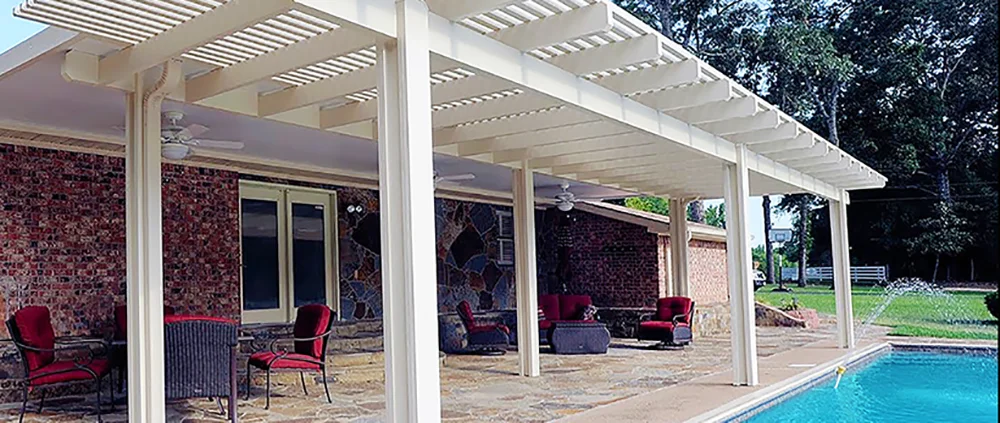 Aluminum lattice pergola on a League City patio