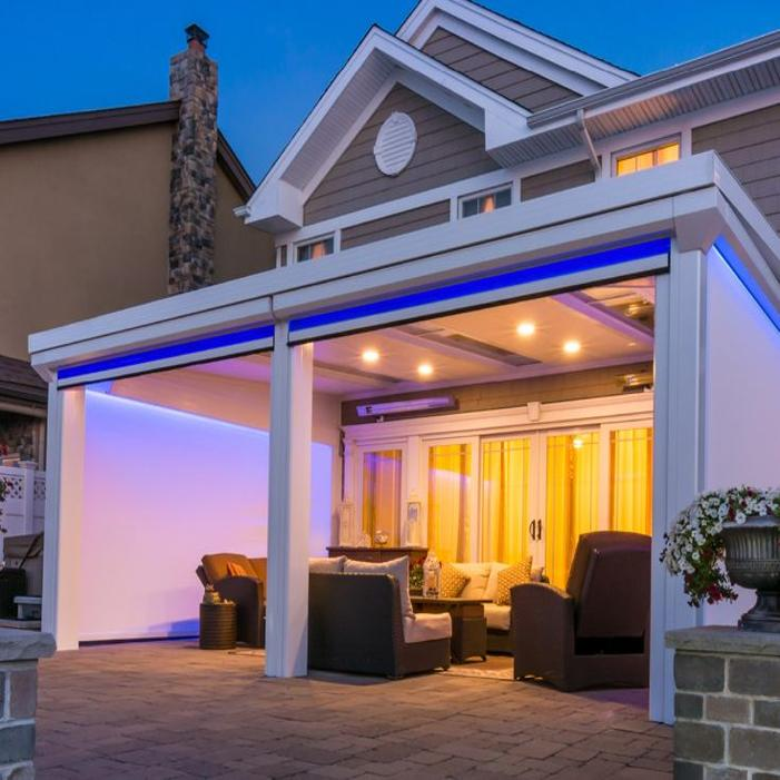 Custom LifeRoom with retractable screens and lighting built by Simmons Home Design in Houston TX