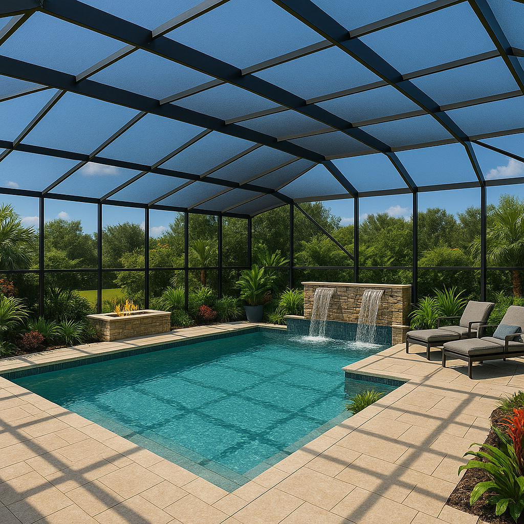 Lake Jackson screened-in pool area by Simmons Home Design
