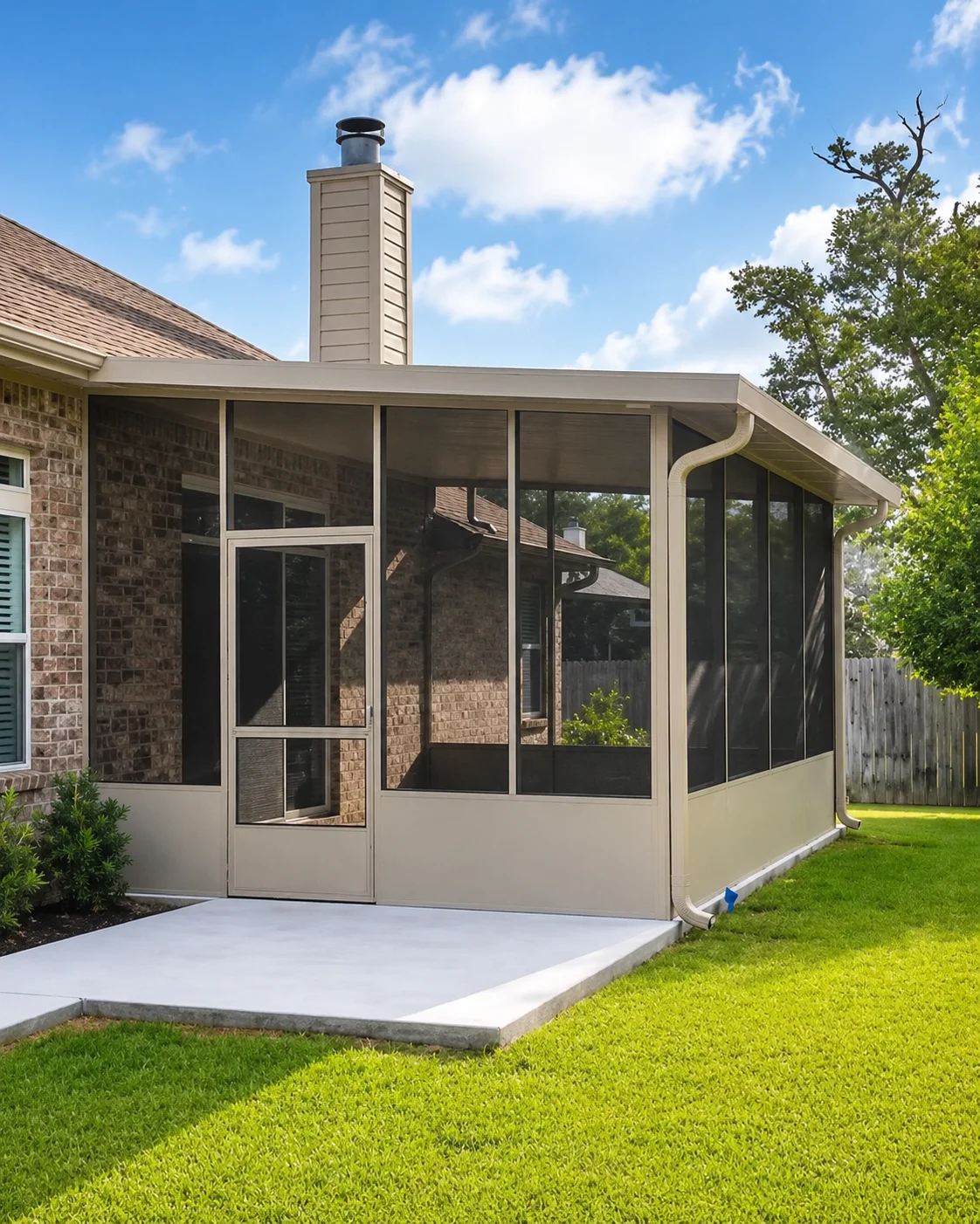 Aluminum framed screen walls with Phifer 18x14 mesh screen on a Tomball TX enclosure