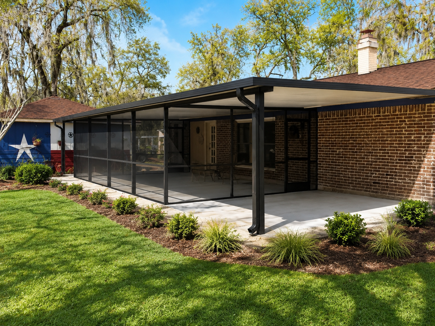Bronze patio cover with screen enclosure addition in Brazoria County