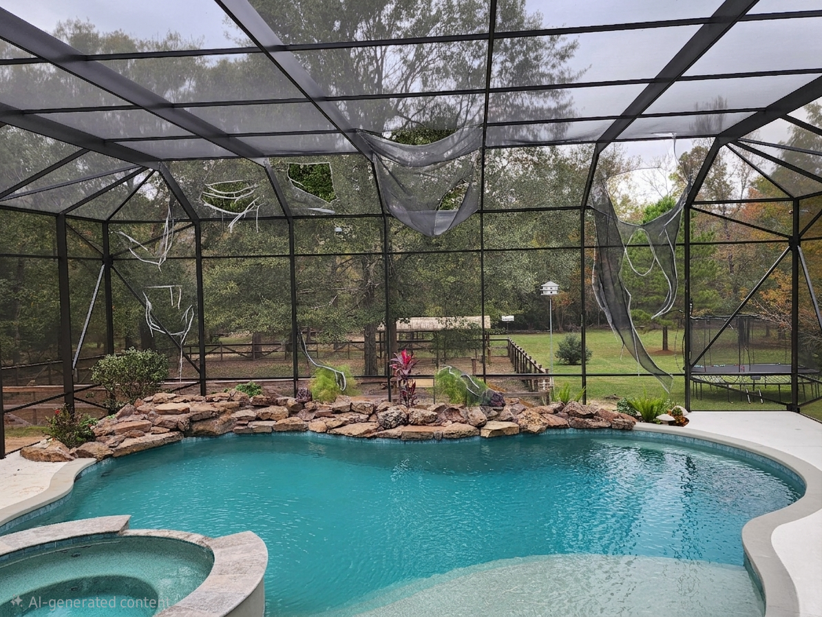 The same pool enclosure after a full rescreen