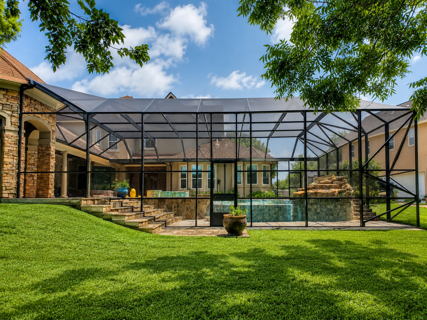 Custom aluminum screen enclosure for Katy TX pool