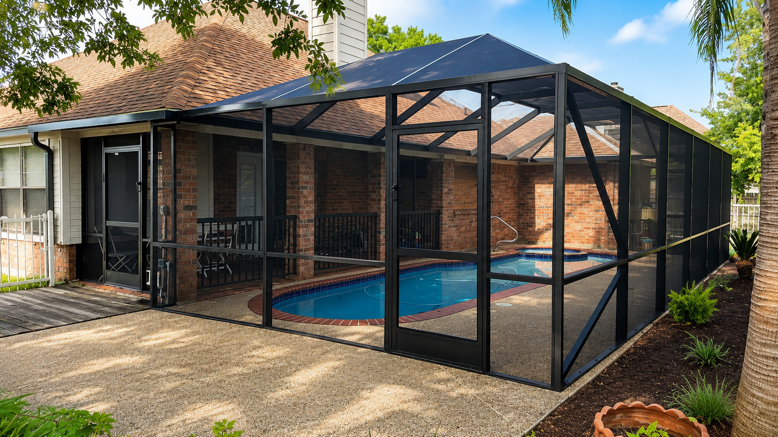 Custom backyard pool screen enclosure in Friendswood TX
