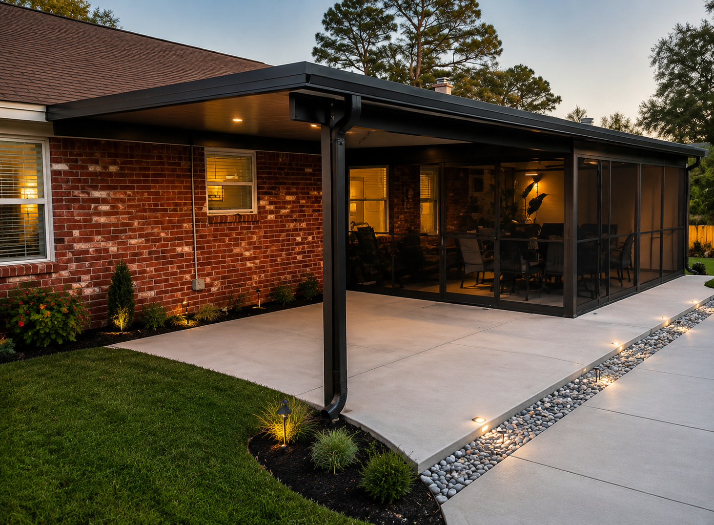 Patio cover and partial screen room for Gulf Coast outdoor living