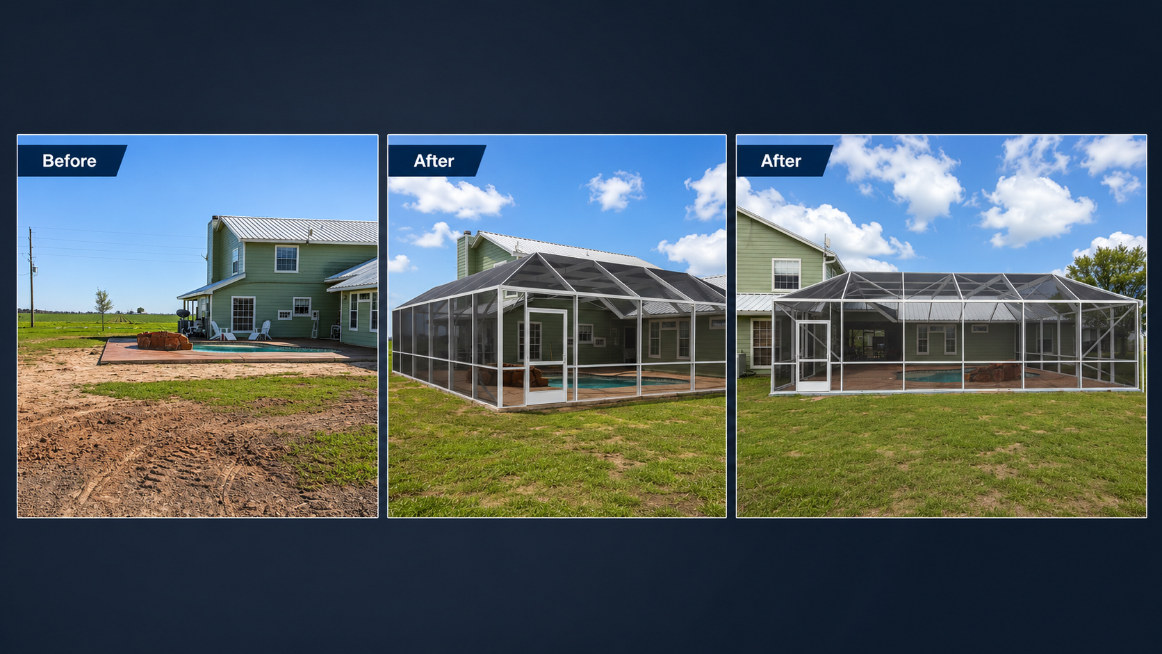 Before and after swimming pool enclosure project