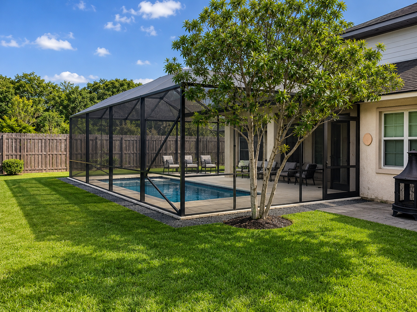 Custom aluminum pool enclosure built for a Manvel TX backyard pool