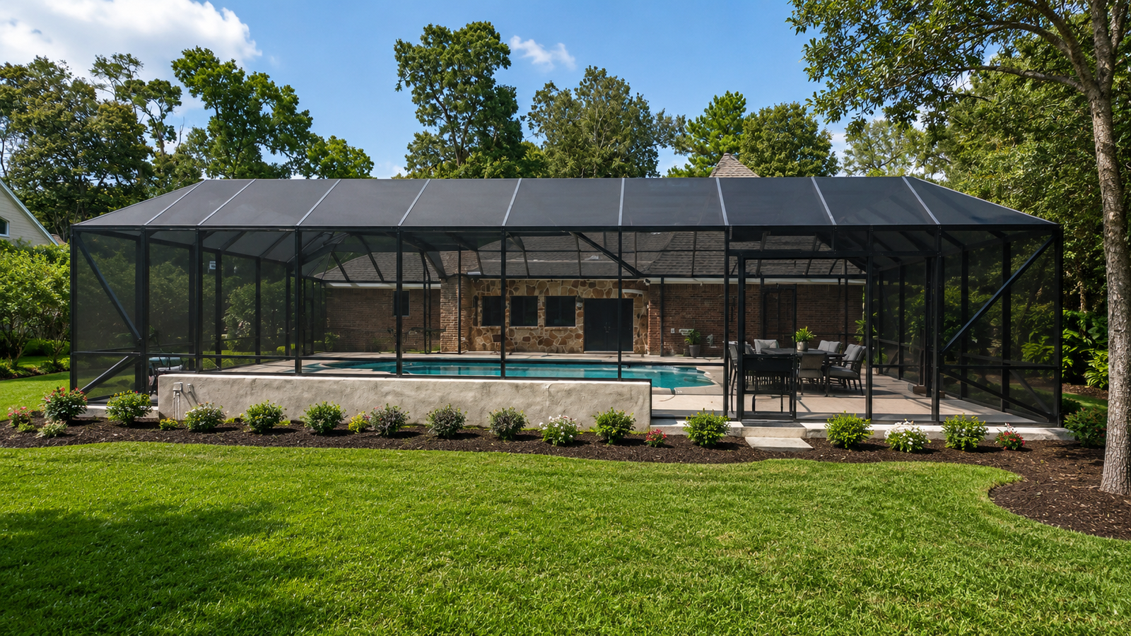 Bronze aluminum pool enclosure built for Texas homes