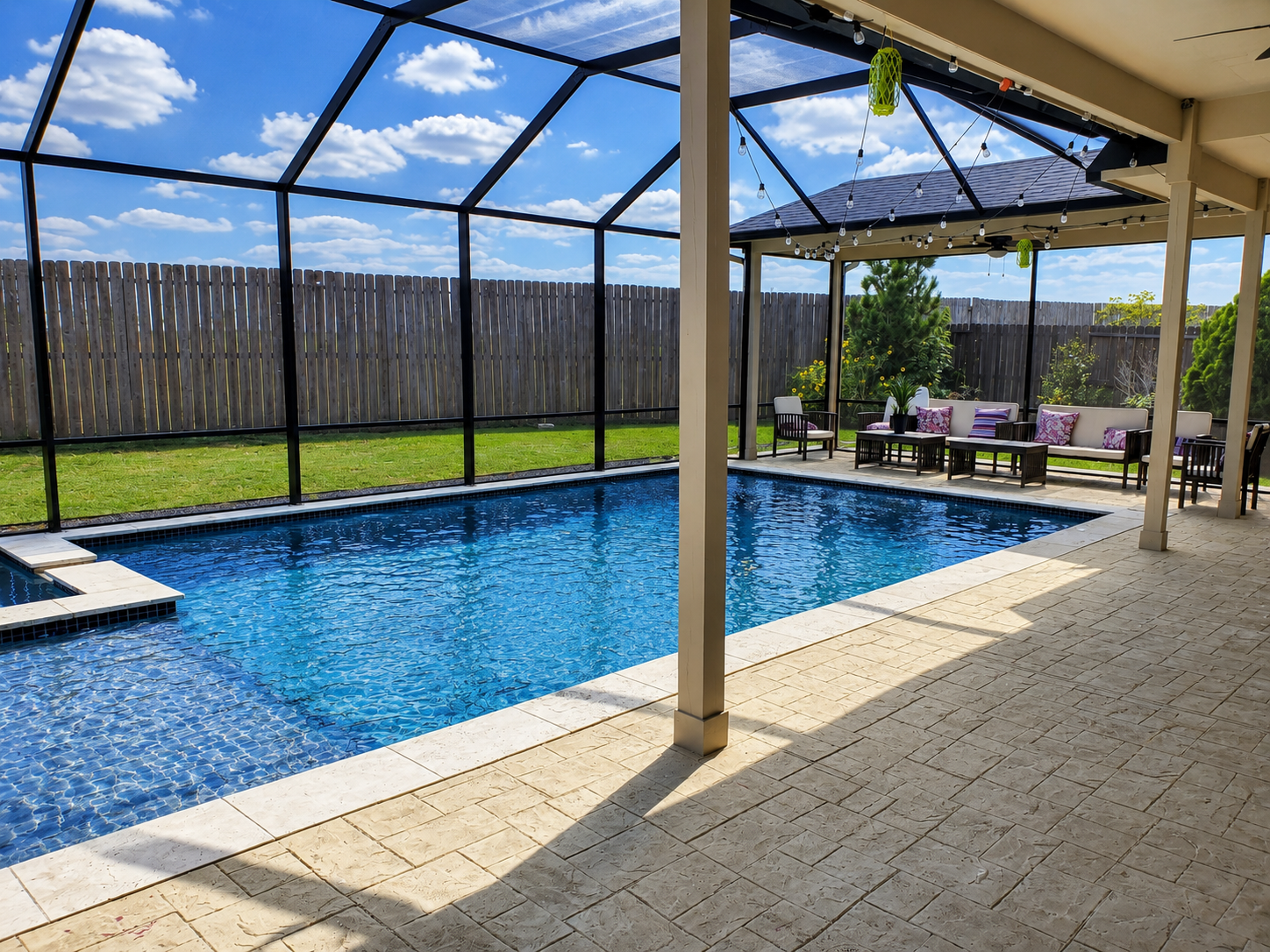 Screen door and access point on a custom League City pool enclosure