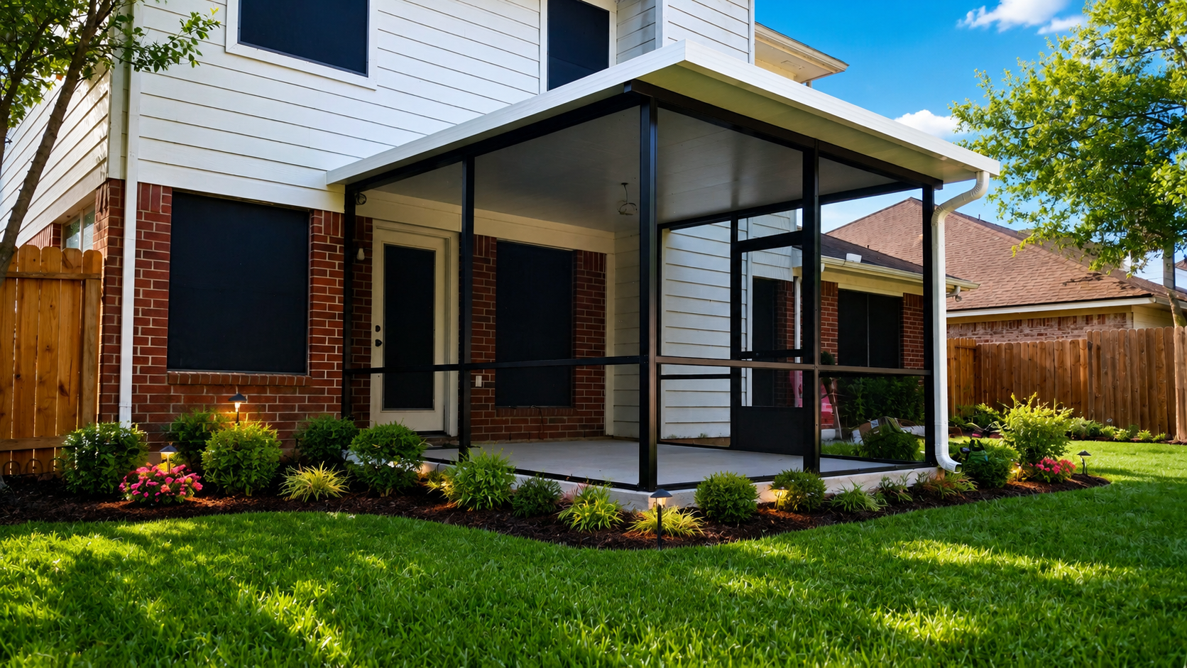 Custom patio cover and screened enclosure for Pearland outdoor living
