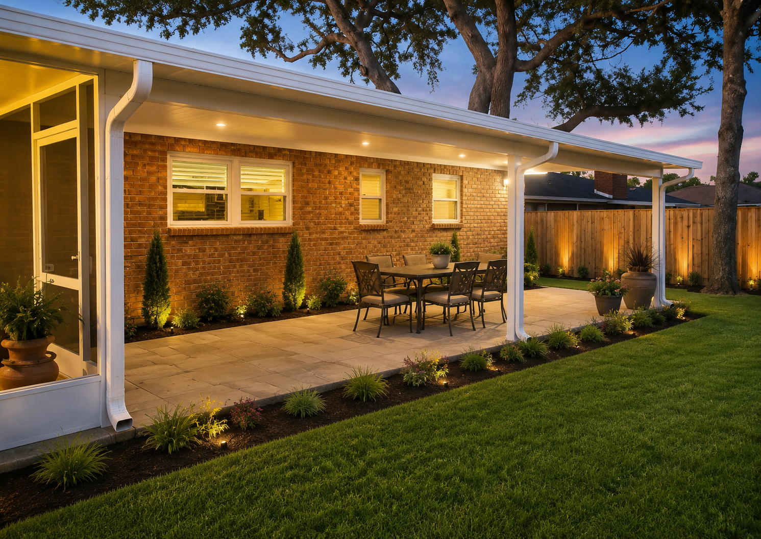 Interlocking aluminum roof system patio extension with screened porch