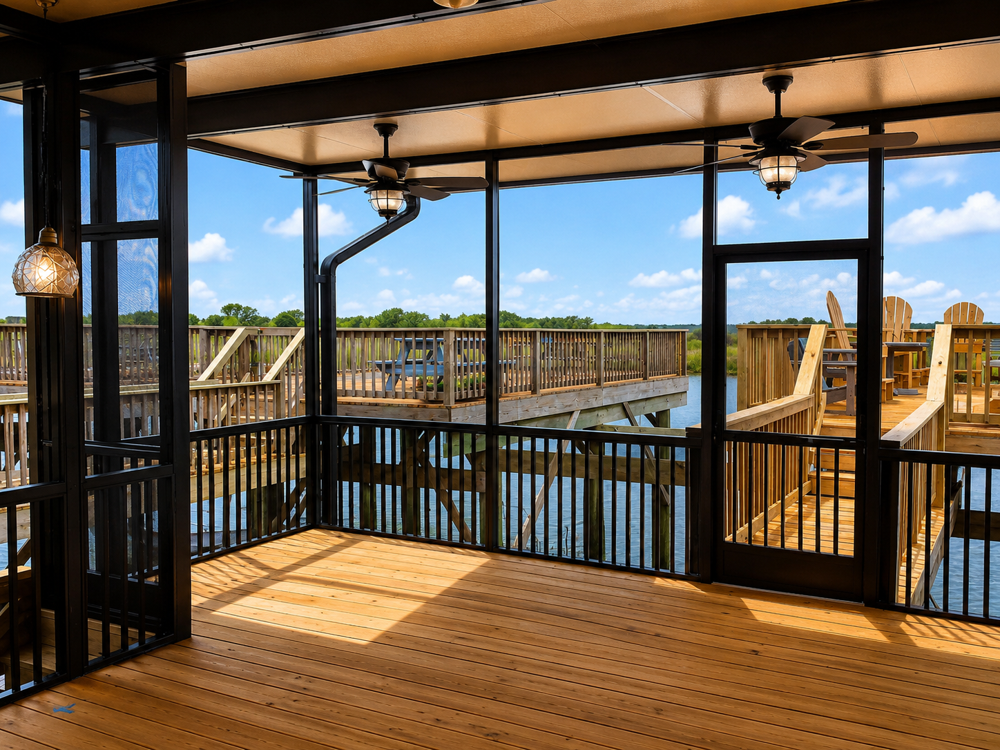 Inside view of patio cover and screen room shade addition