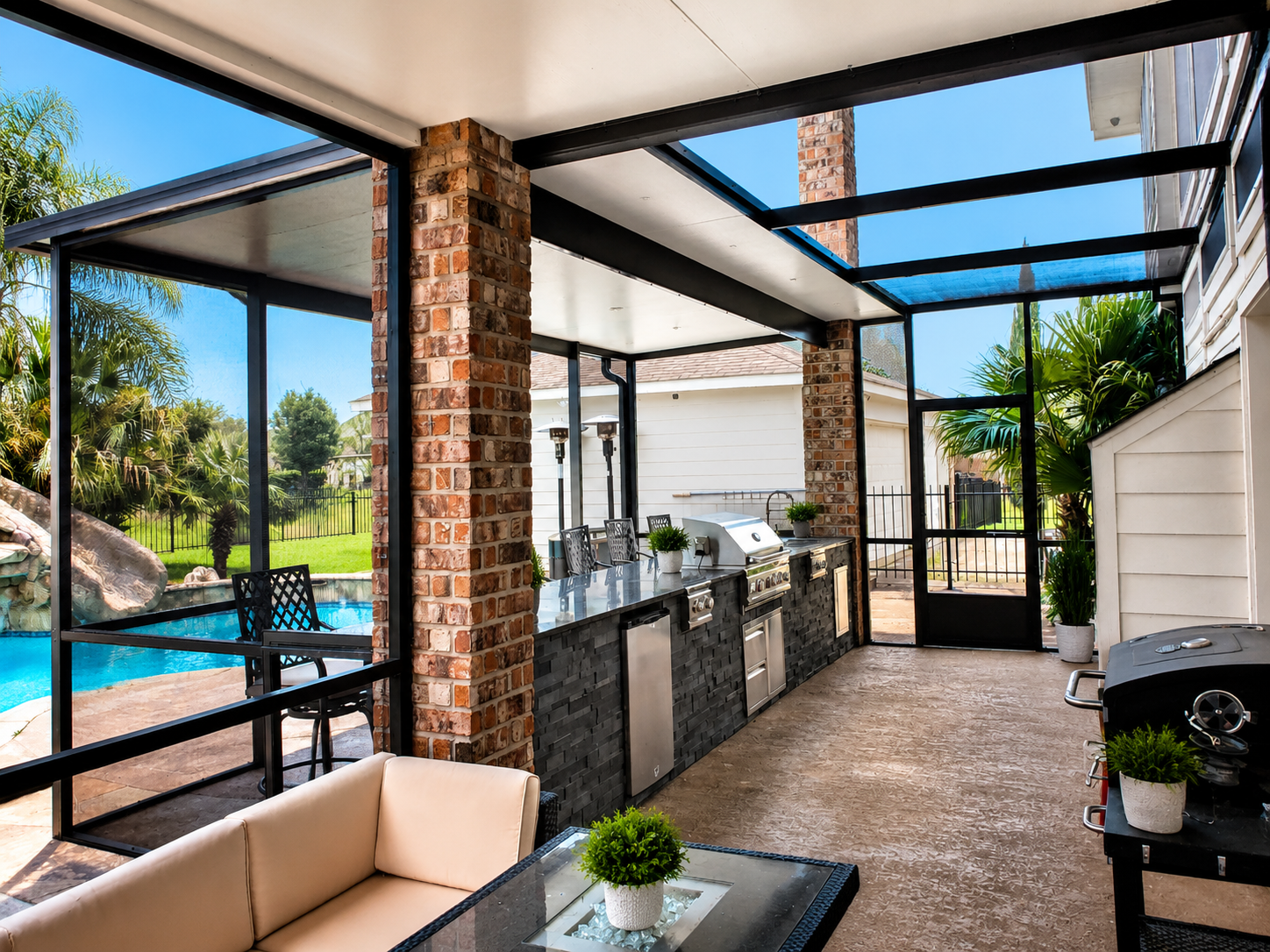 Inside view of screen-ready patio cover addition in Tomball area