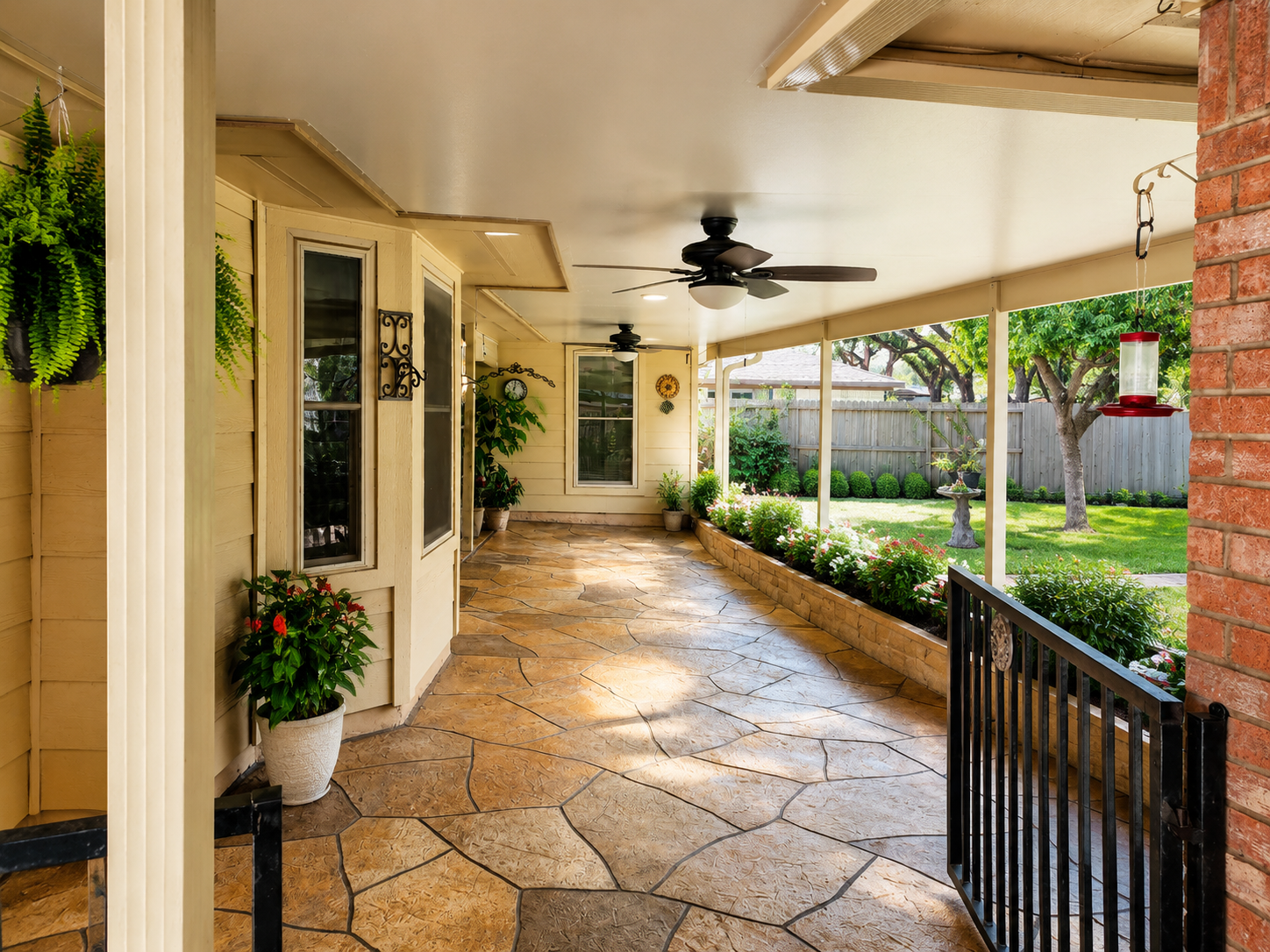 Aluminum patio cover viewed from inside the home looking out, Webster, TX