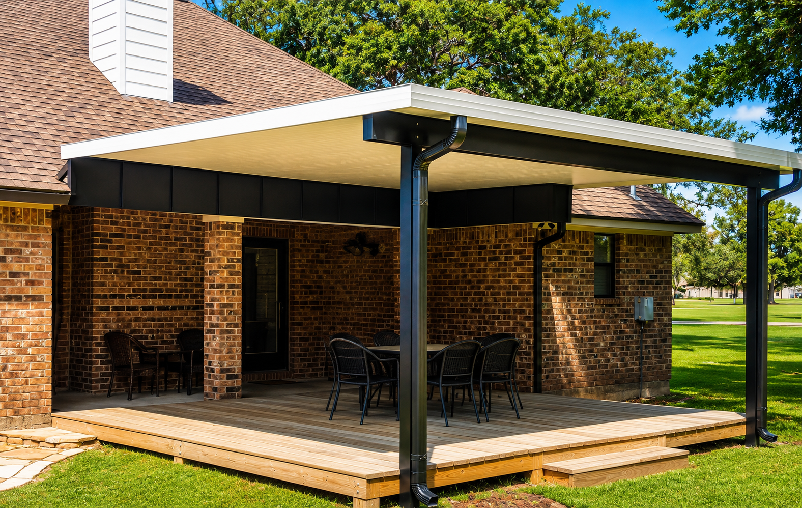 Modern aluminum patio cover near Lake Jackson TX