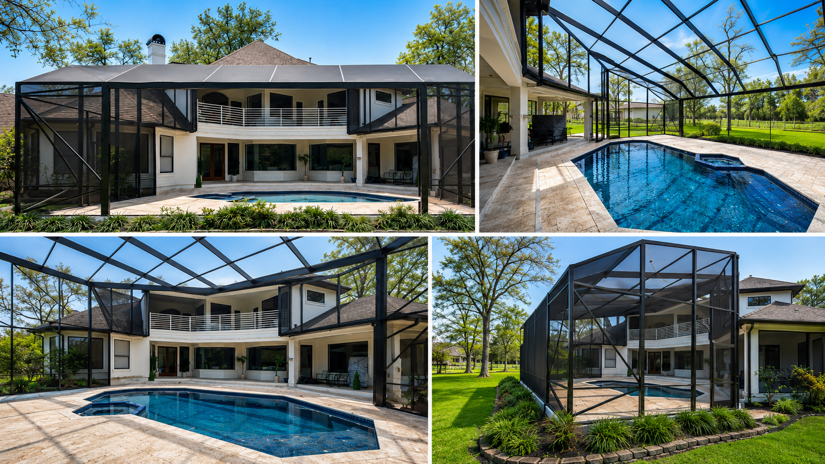 Open View Pool Enclosure Project Showcase — custom aluminum pool enclosure built for a Houston outdoor living space