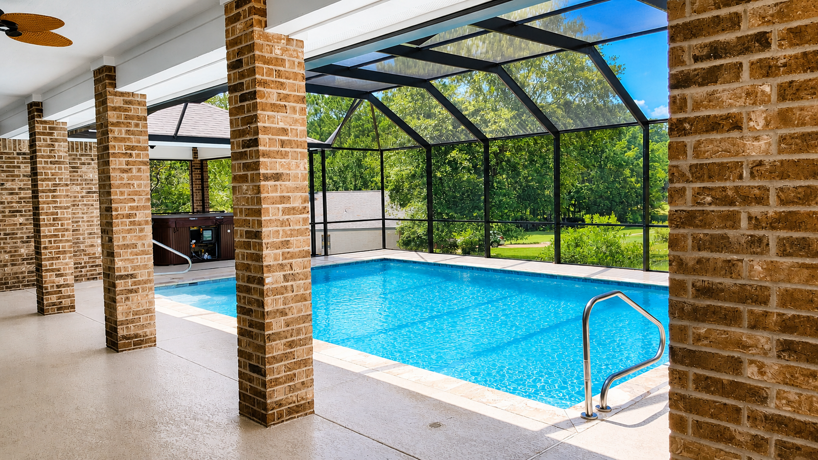 Aluminum patio cover paired with a pool enclosure for added outdoor shade