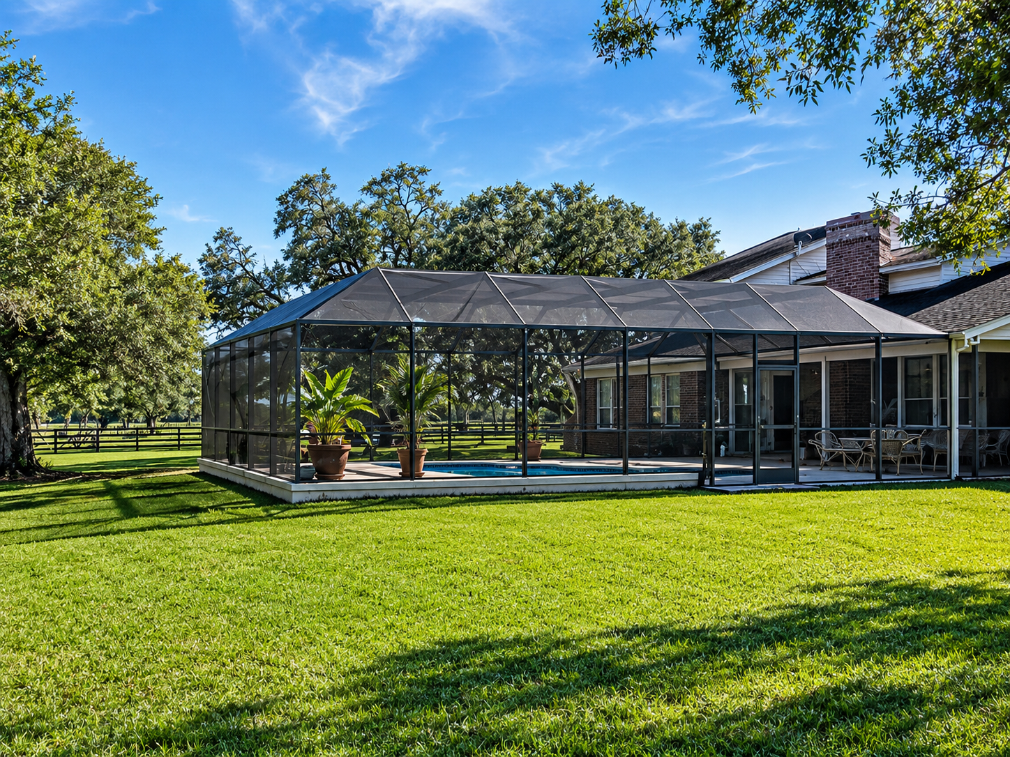 Aluminum pool cage screen cover for a backyard pool