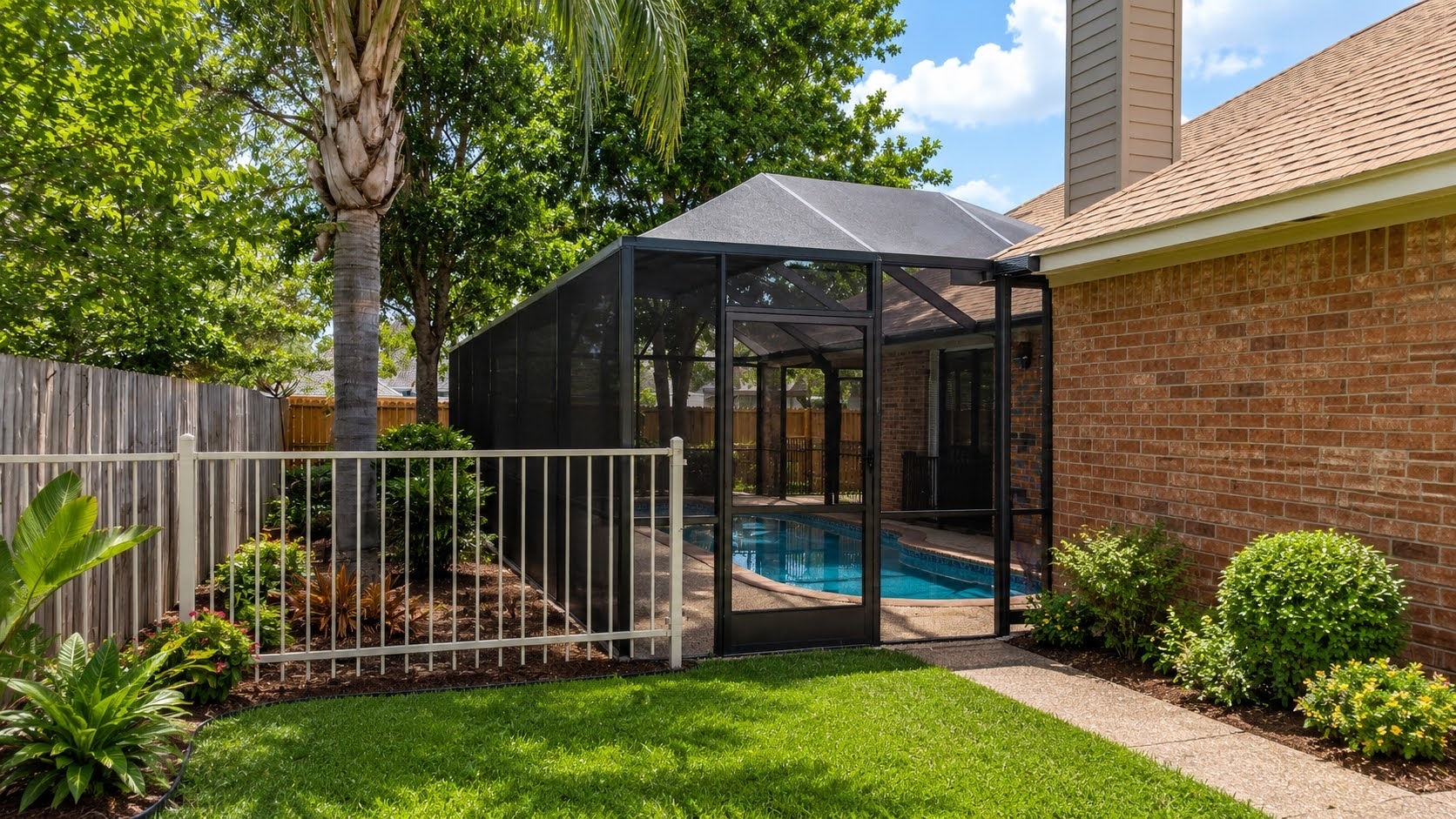 Pool cage screen enclosure for a backyard in Alvin TX