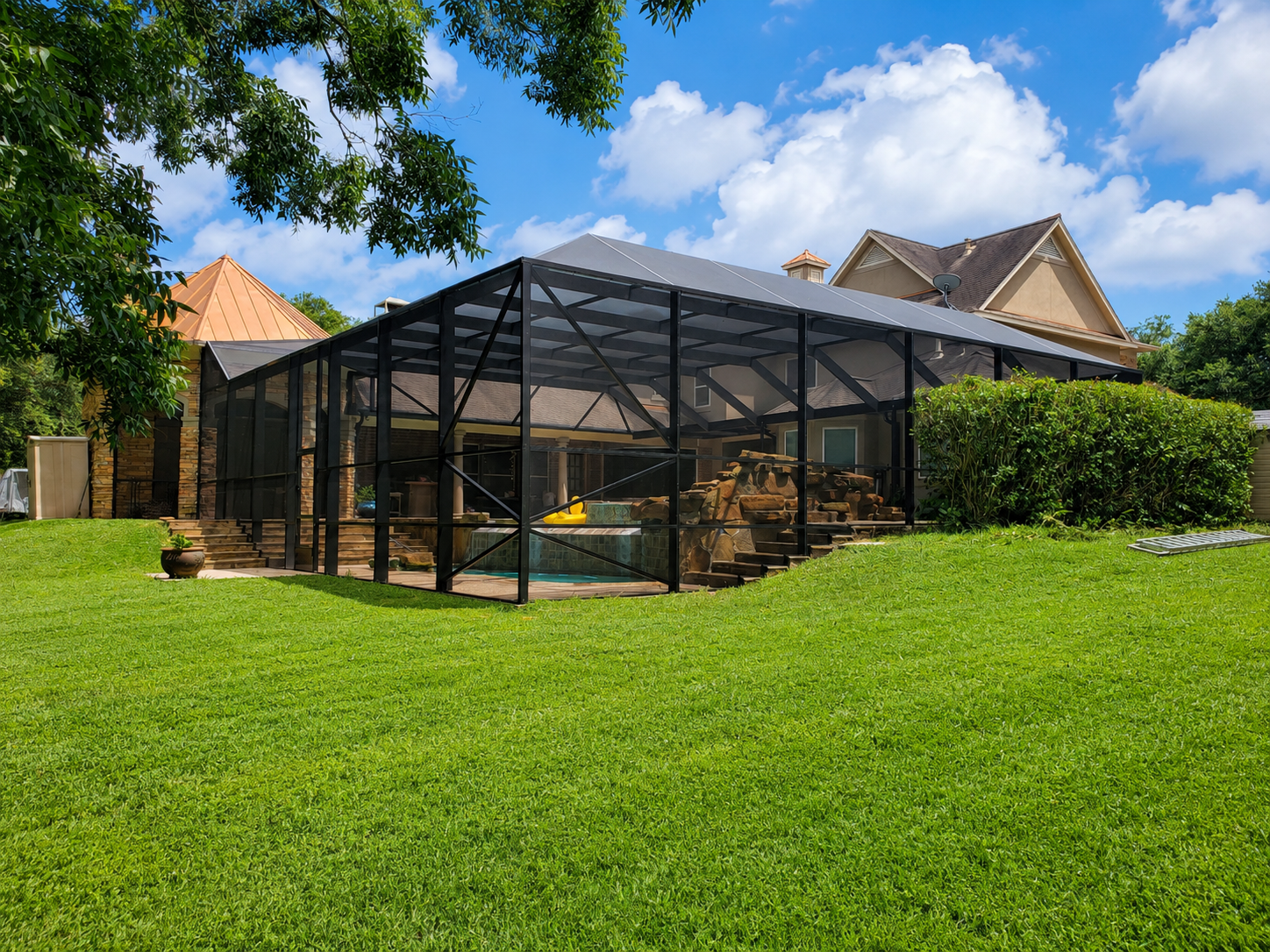 Pool cage screen protection for Gulf Coast wind and storms