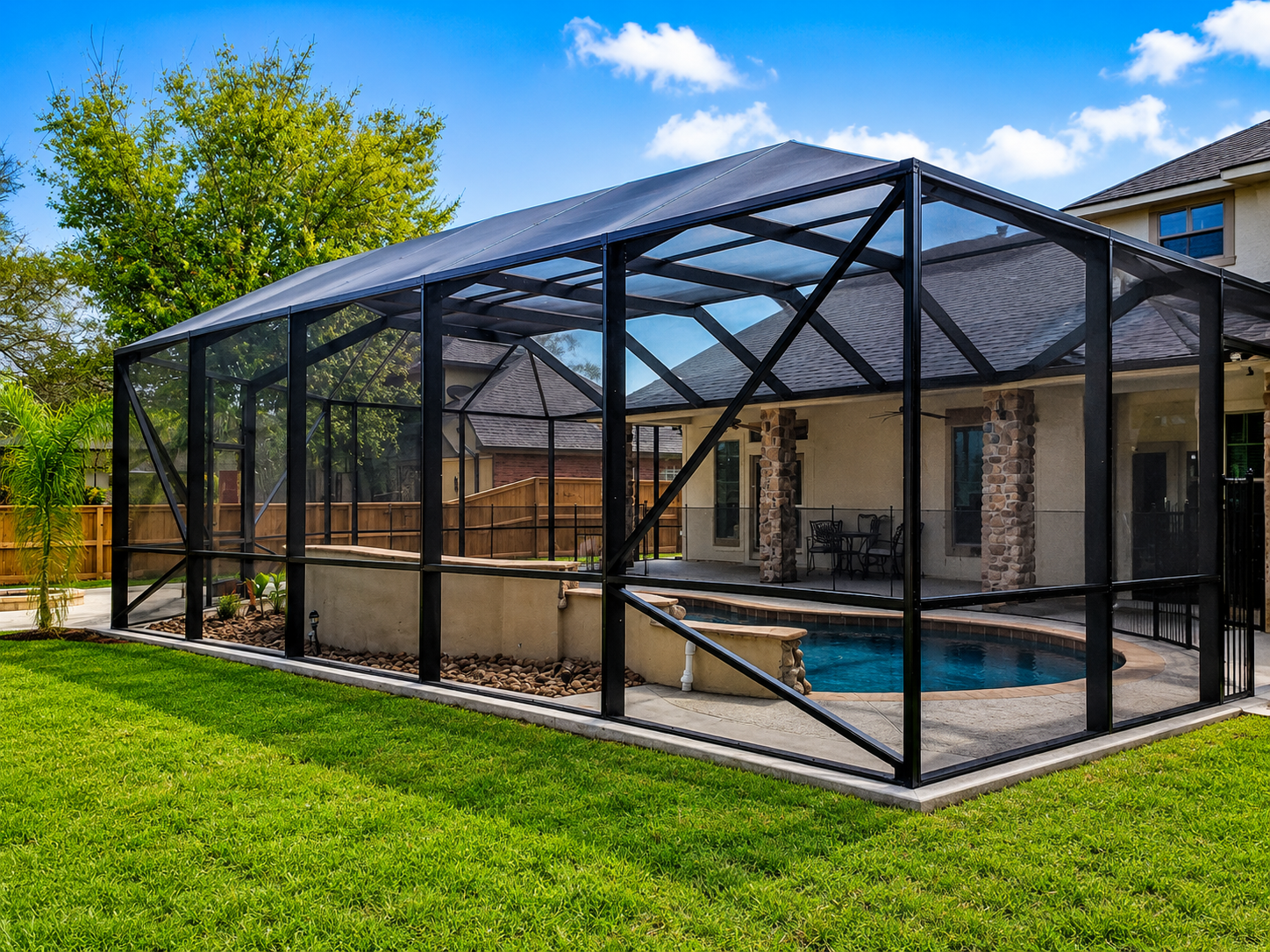 Local League City pool enclosure builder Simmons Home Design completed project
