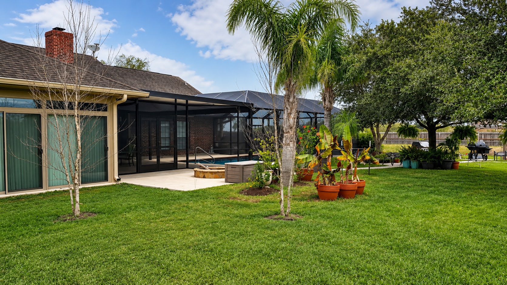 Screened swimming pool with custom aluminum cover enclosure in Clear Lake, TX