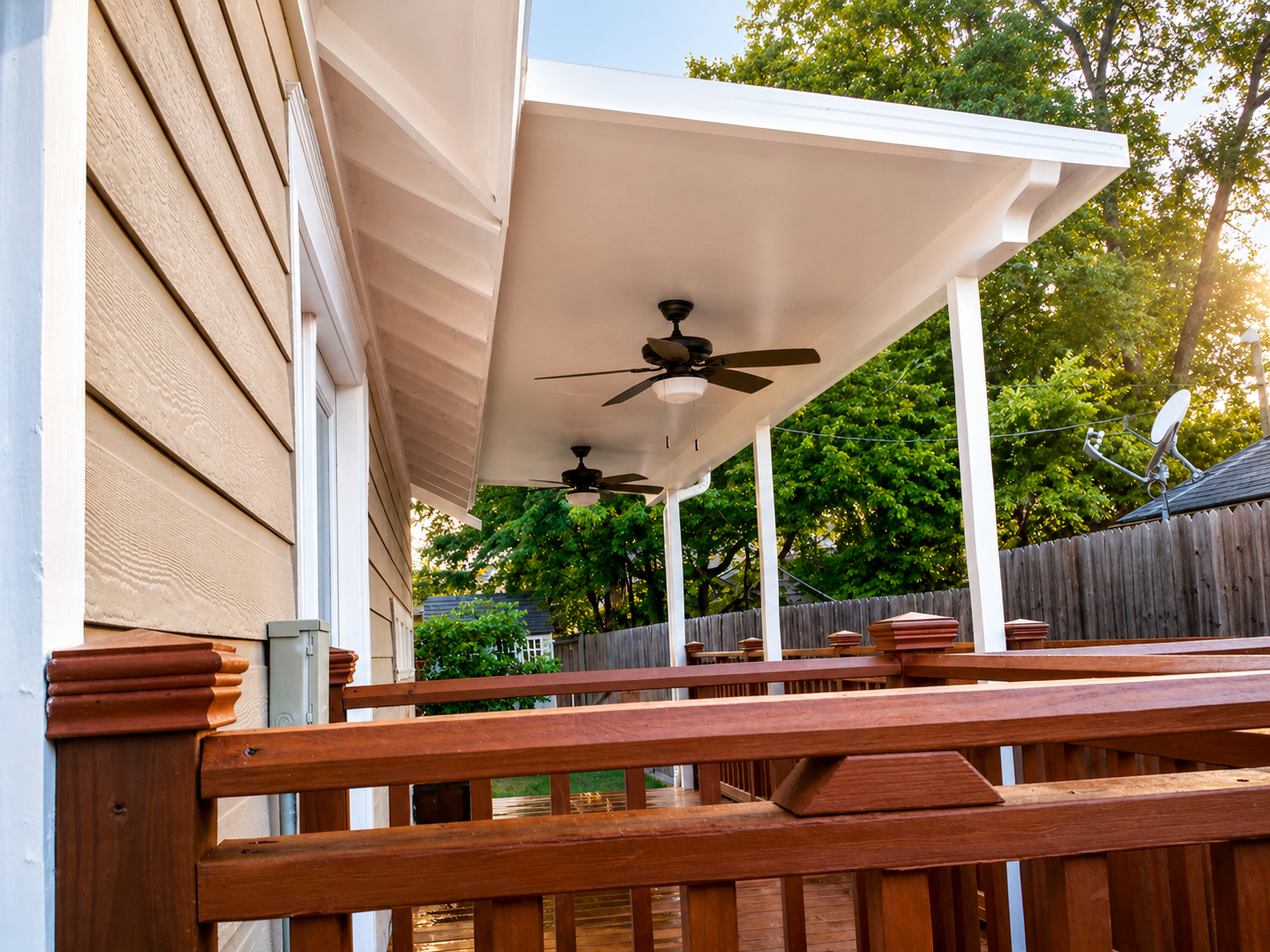 Backyard patio cover and deck-side shade in Galveston County