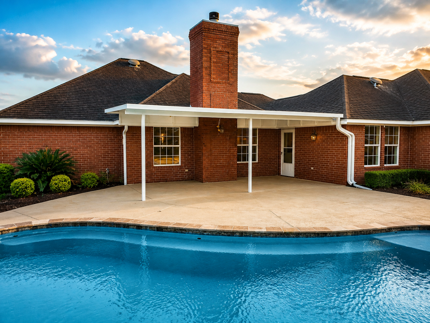 Sunset backyard patio cover and shade structure in Houston area