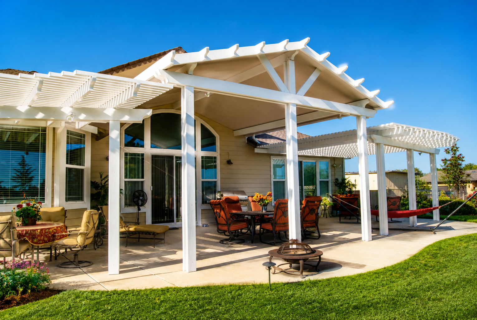 Pergola-style patio cover and shade structure