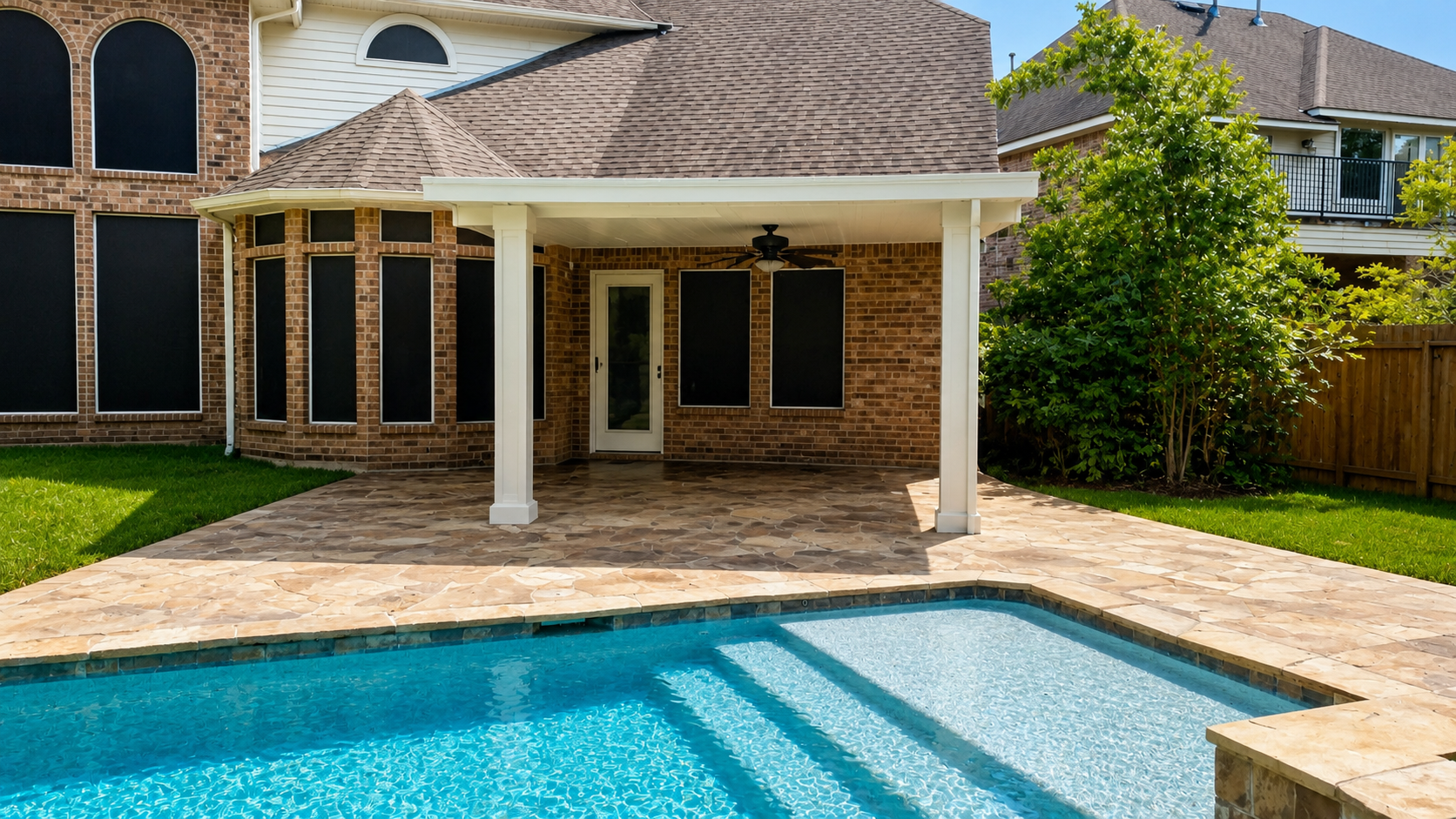 Poolside patio cover and shade structure in League City area