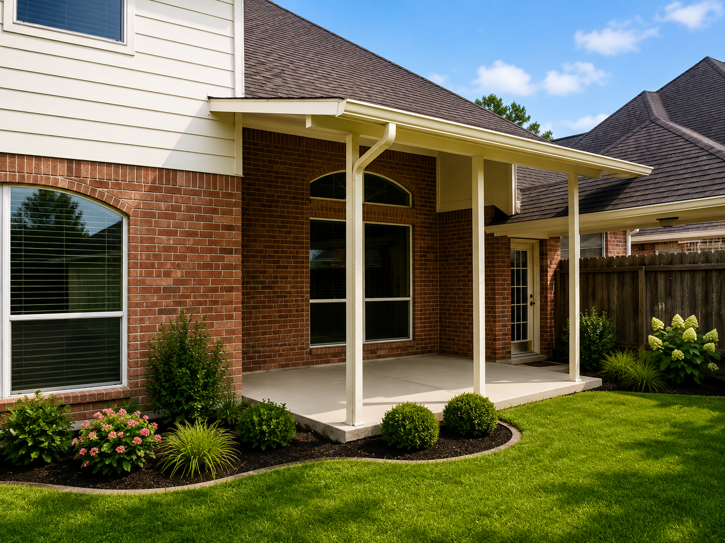 Neat suburban backyard patio