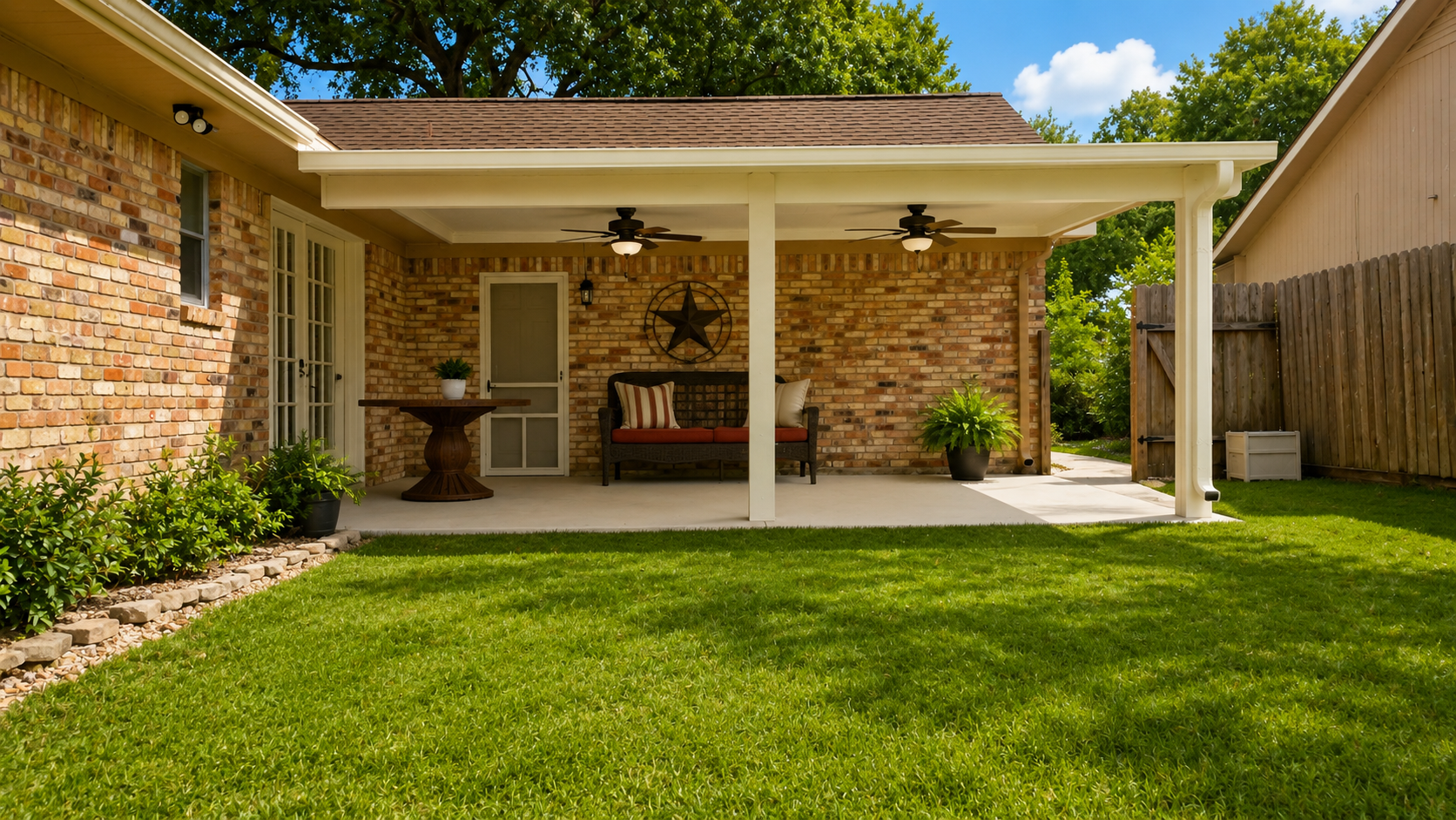 Suburban patio retreat with custom patio cover near Clear Lake TX