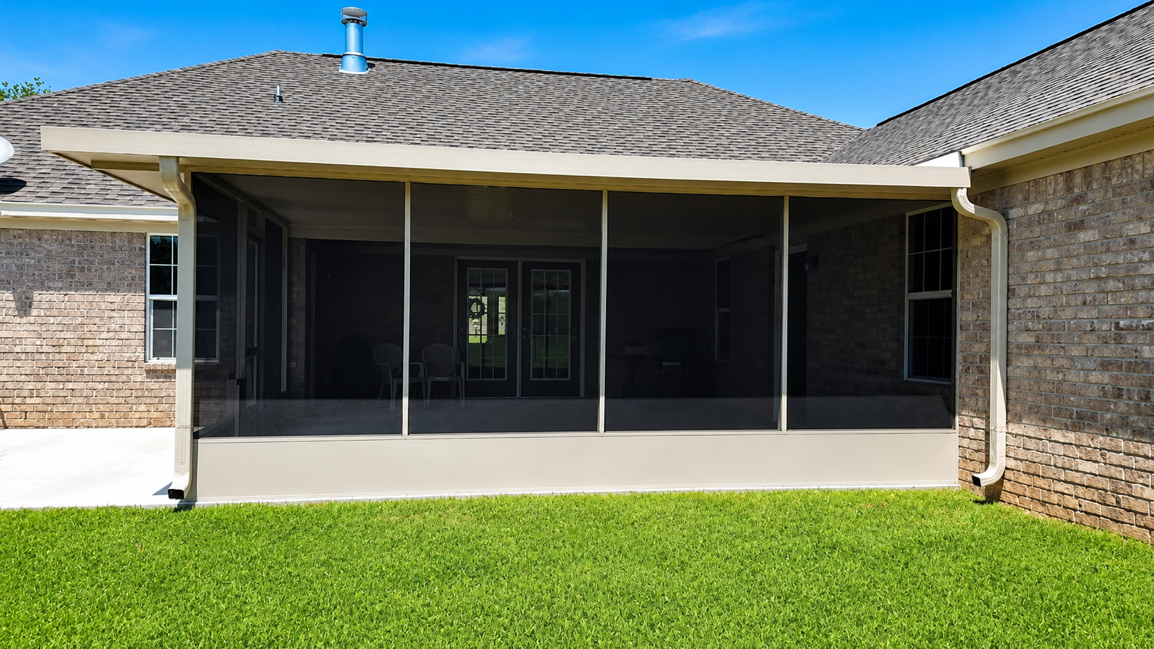 Back porch patio cover and screened-in outdoor living space in Manvel
