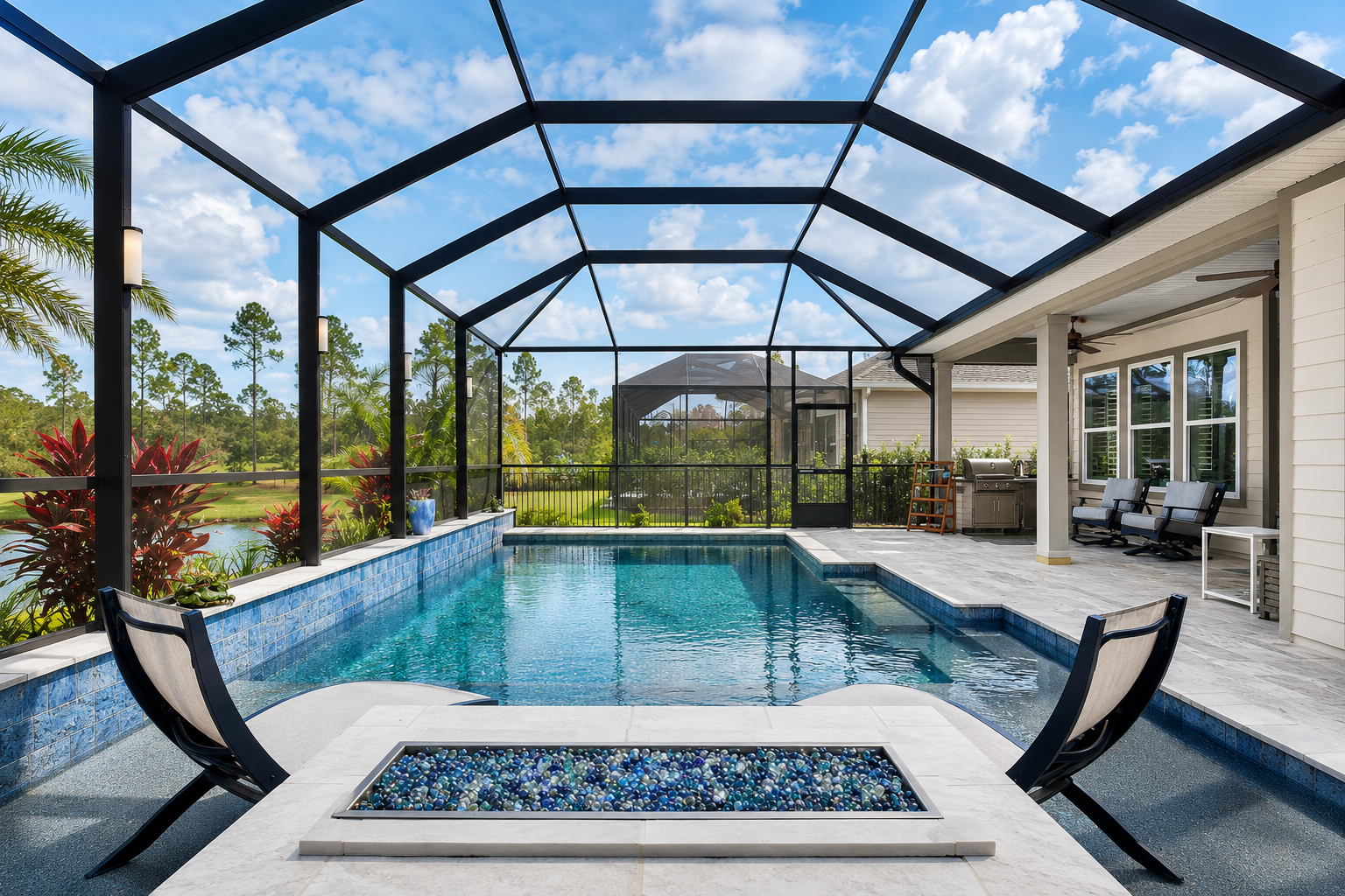 Screened pool enclosure design built by Simmons Home Design near Webster, TX