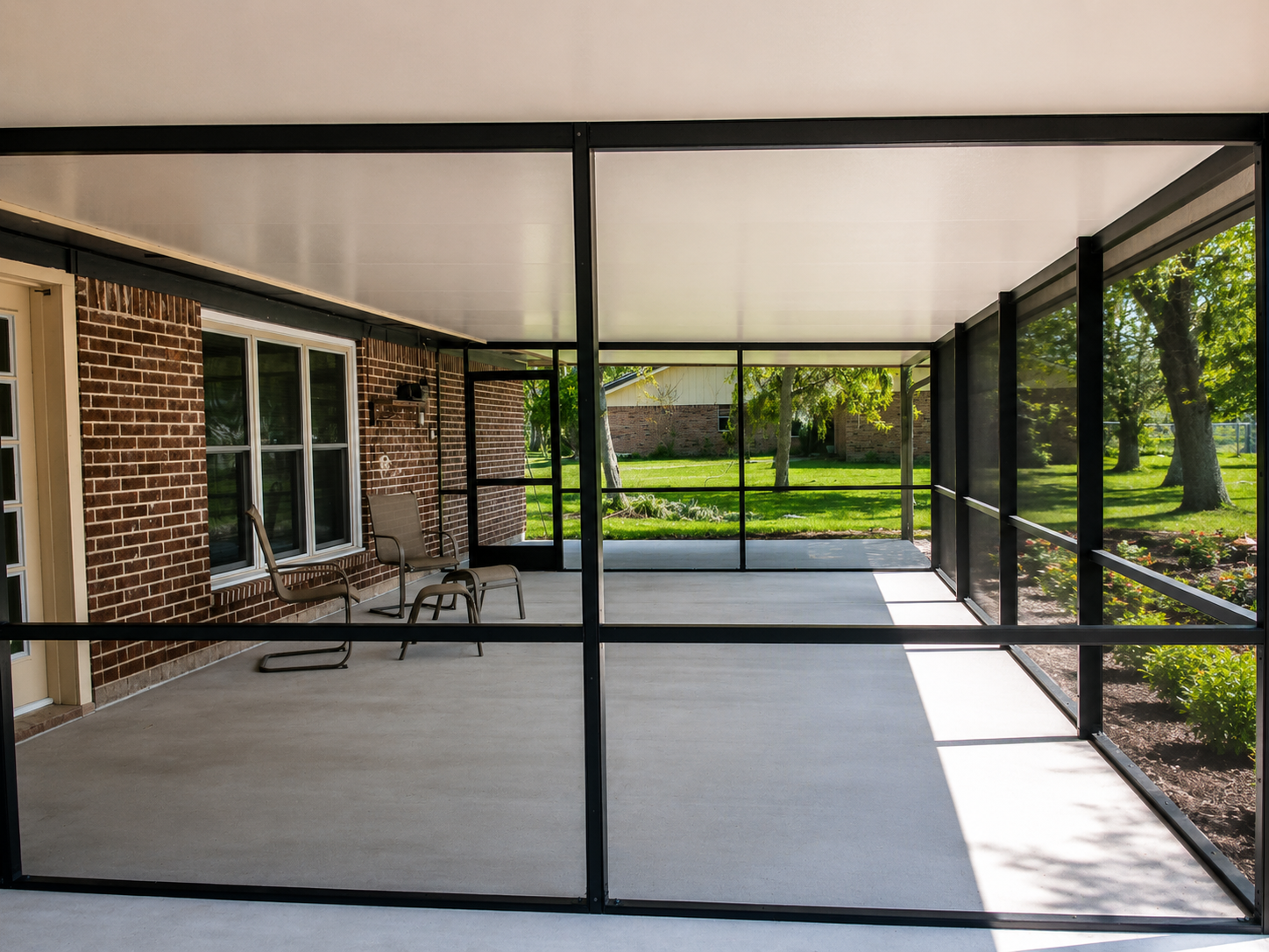 Inside view of aluminum patio cover roof system
